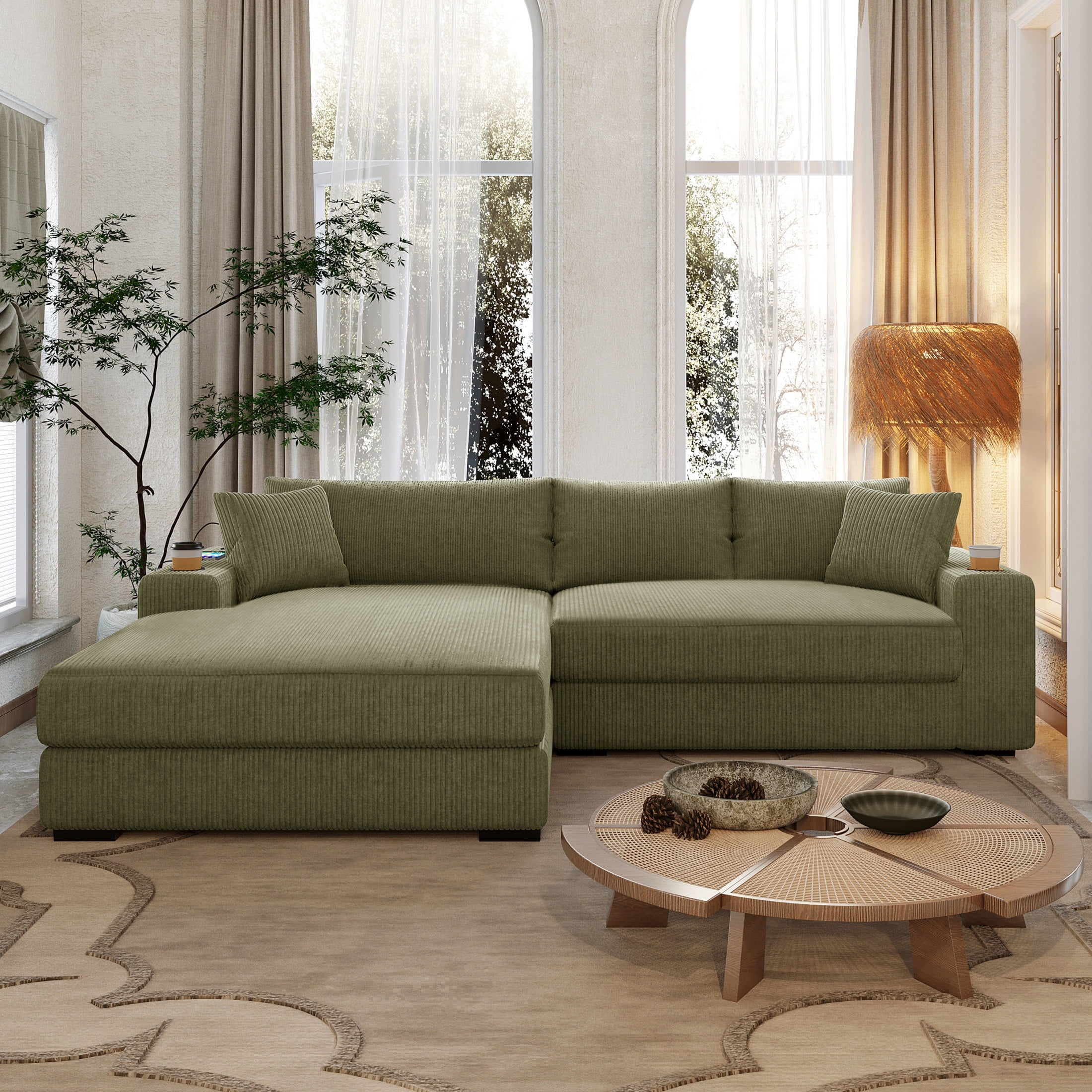 Christopher Knight Home Modern L-Shaped Sectional Sofa with Cup Holders & Charging Ports, Green