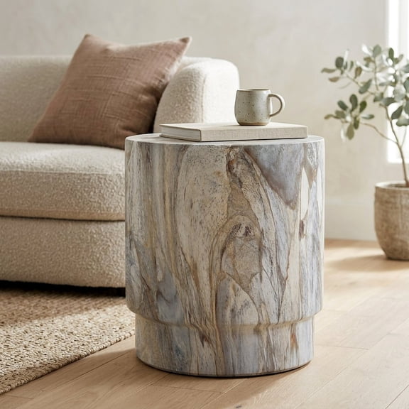 Christopher Knight Home Modern Lightweight MGO Accent Side Table with Drum Shape, Mist Stone