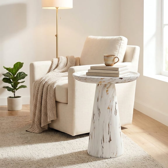 Christopher Knight Home Modern Lightweight MGO Accent Side Table with Pedestal Base, Alabaster