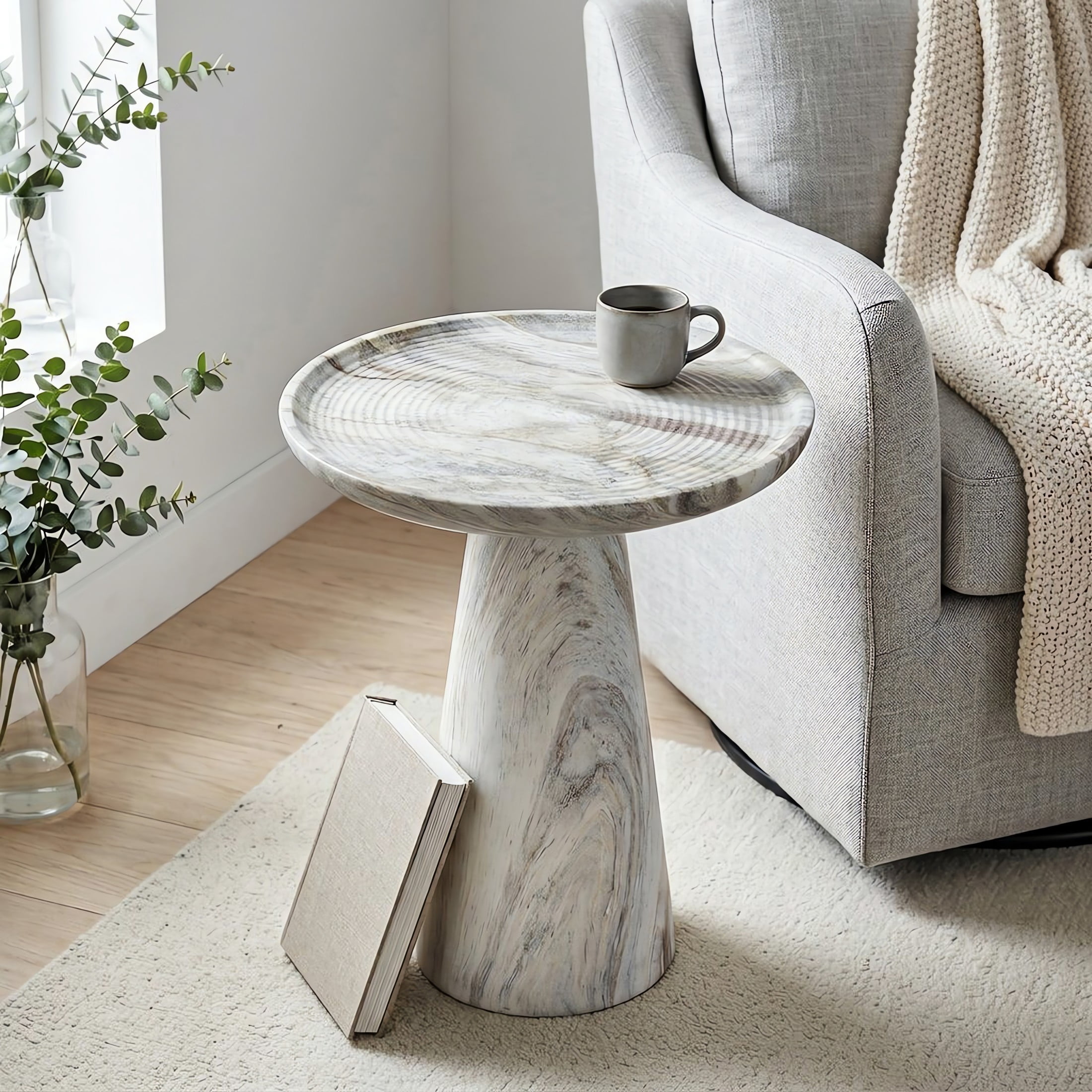Christopher Knight Home Modern Lightweight MGO Accent Side Table with Pedestal Base, Mist Stone