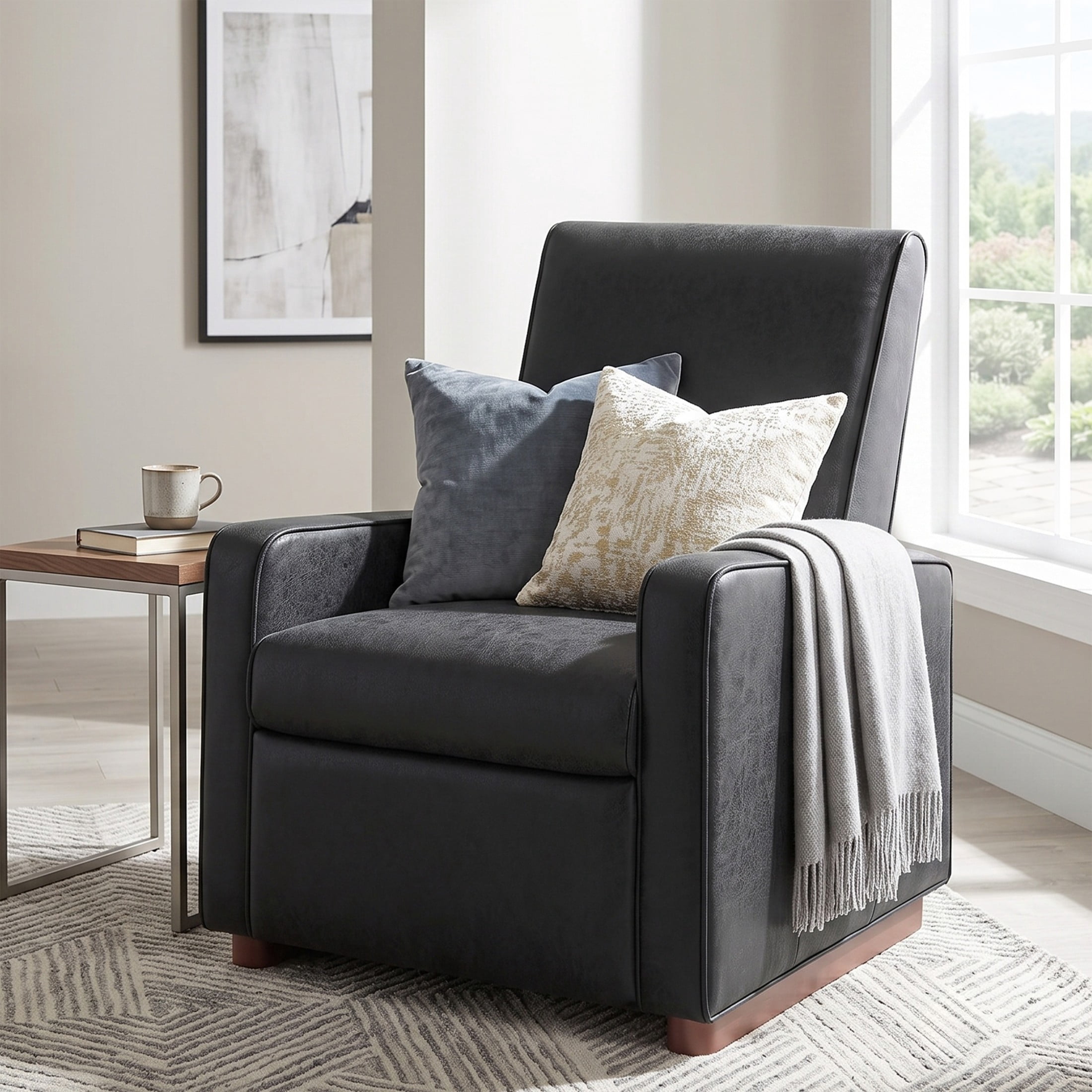 Christopher Knight Home Modern Manual PU Leather Recliner Chair, 2-Position Adjustable Back, Black