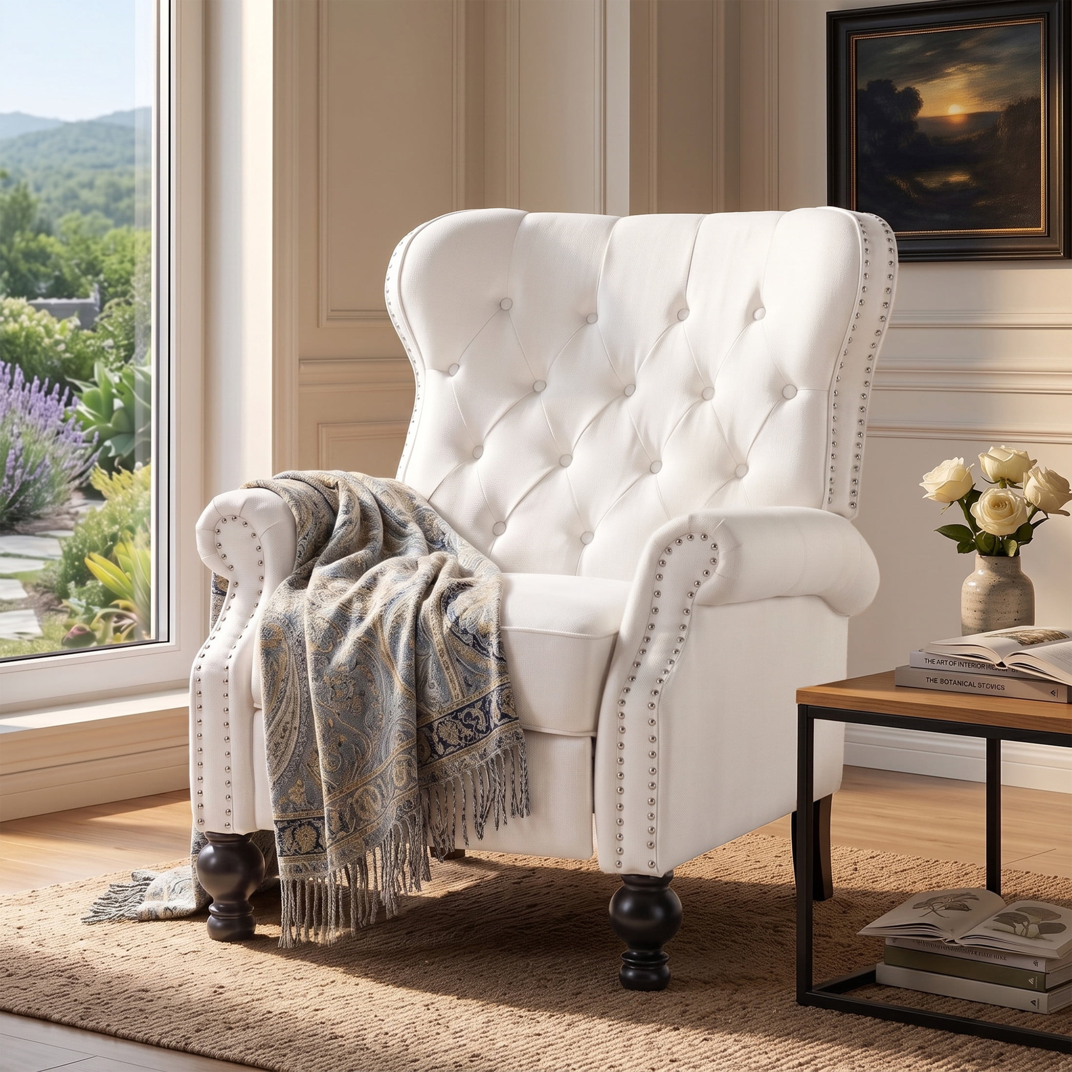 Christopher Knight Home Modern Manual Push Back Recliner with Rolled Arms, Nailhead Trim, Beige