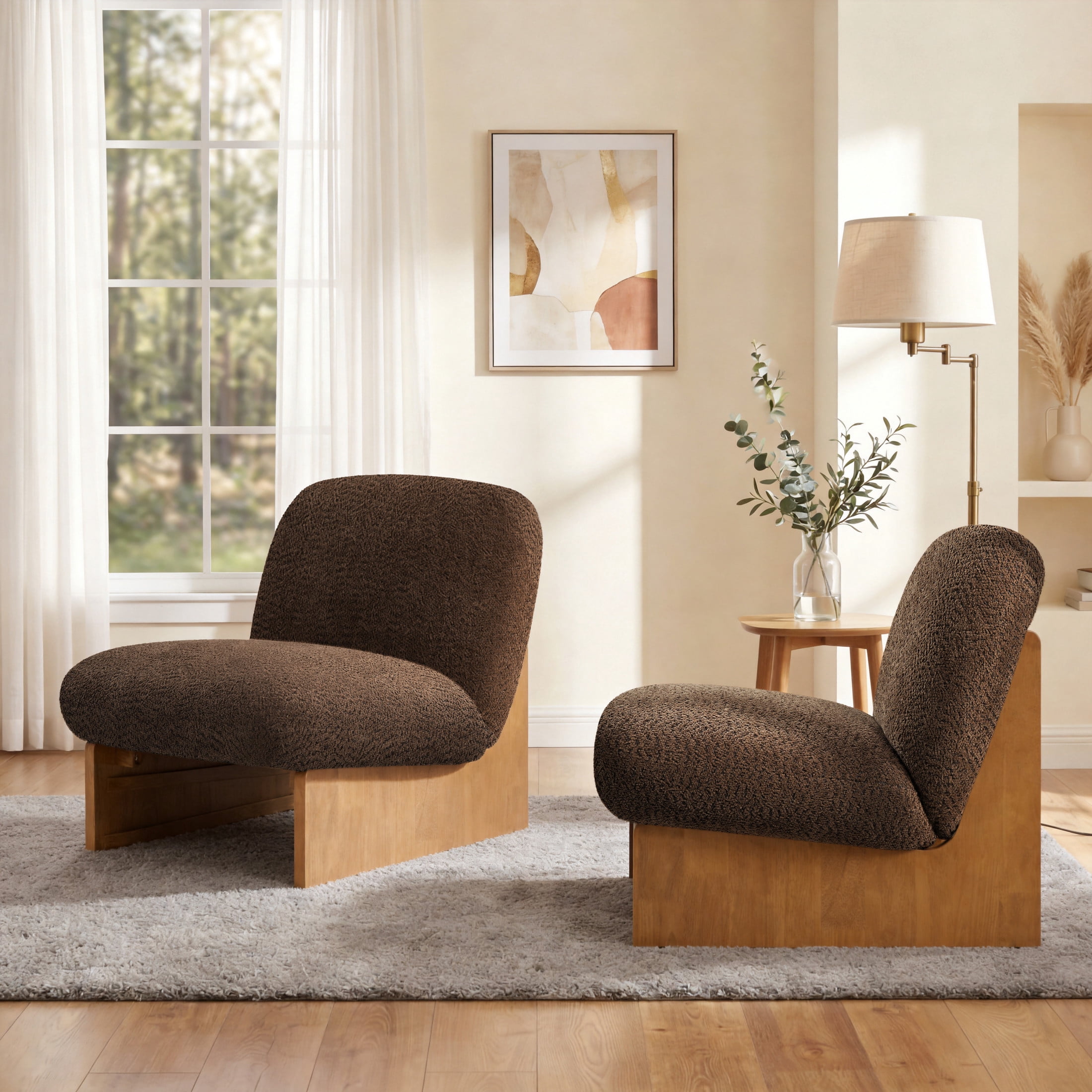 Christopher Knight Home Modern Mid-Century Boucle Upholstered Accent Side Chair, Brown, Set of 2