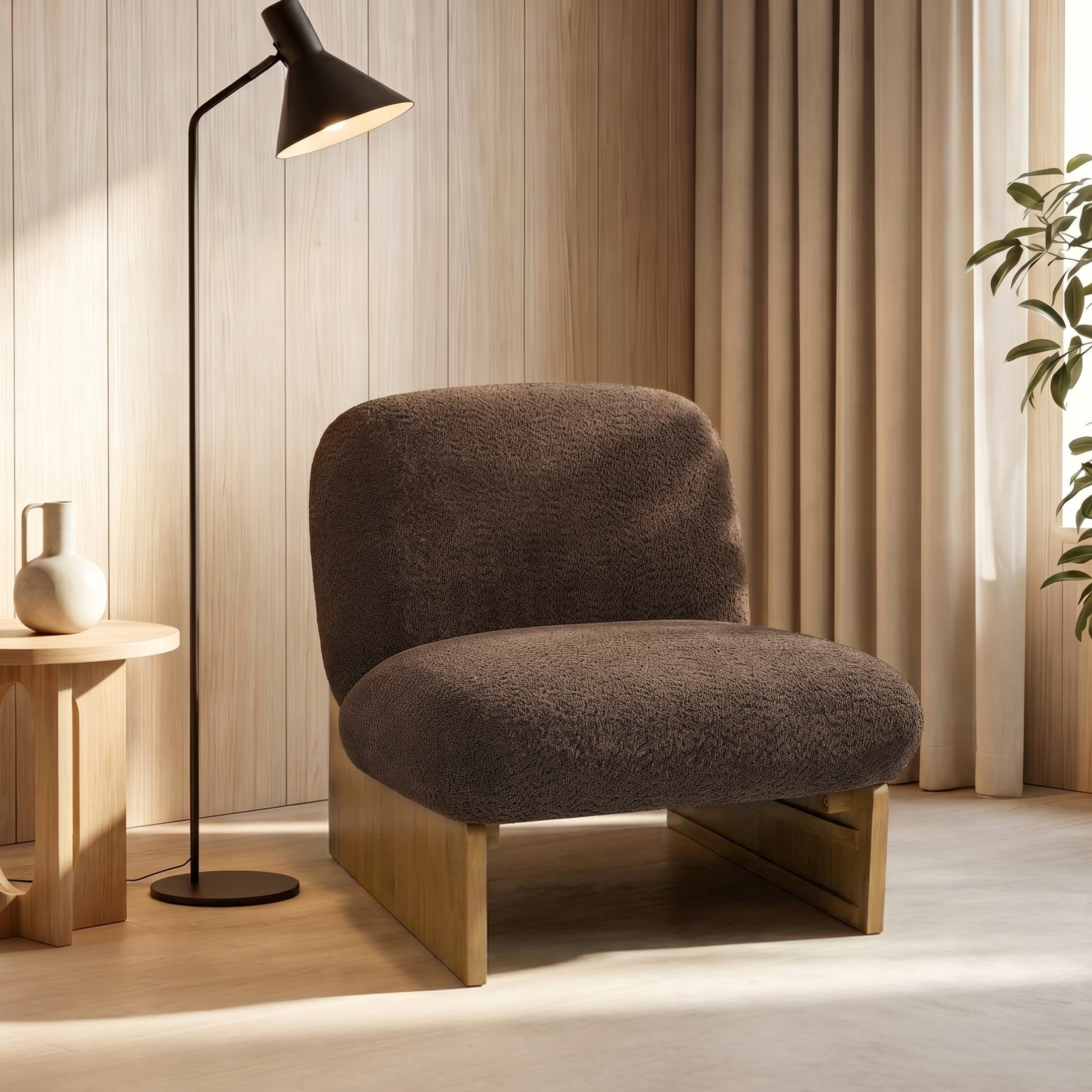 Christopher Knight Home Modern Mid-Century Boucle Upholstered Accent Side Chair, Brown