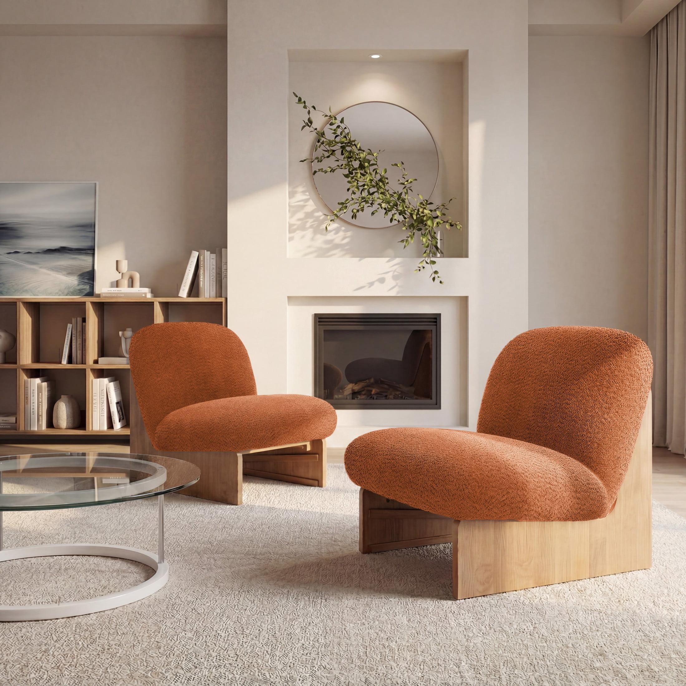 Christopher Knight Home Modern Mid-Century Boucle Upholstered Accent Side Chair, Pumpkin Orange, Set of 2