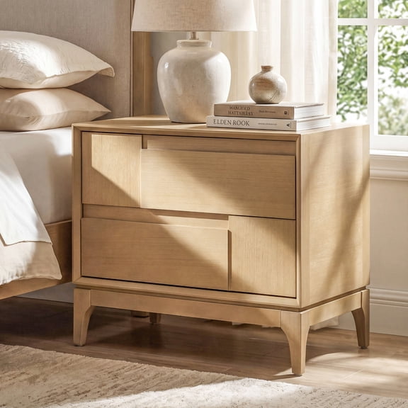 Christopher Knight Home Modern Mid-Century Nightstand with 2 Drawers, Unique Geometric Design, Natural