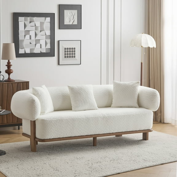 Christopher Knight Home Modern Minimalist 3-Seater Sofa, Rounded Arms, Solid Wood Frame, Beige