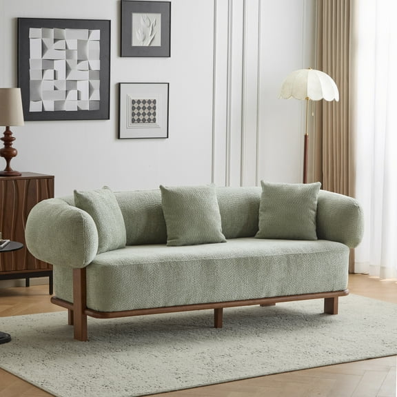 Christopher Knight Home Modern Minimalist 3-Seater Sofa, Rounded Arms, Solid Wood Frame, Light Green