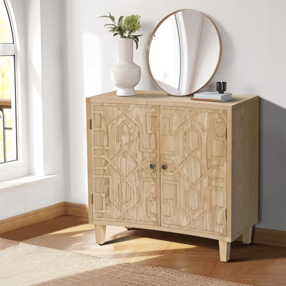 Christopher Knight Home Modern Moroccan Accent Cabinet, Geometric Wood Doors, Copper Knob, Adjustable Shelves, Natural