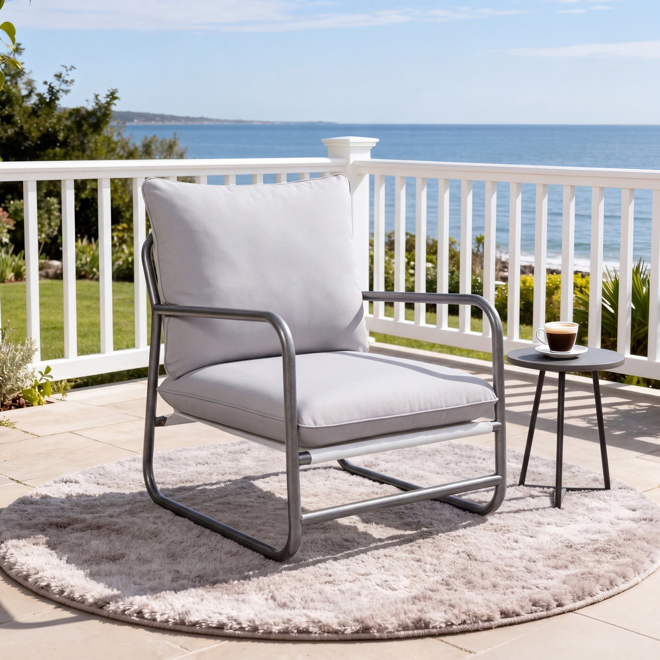 Christopher Knight Home Modern Outdoor Aluminum Lounge Chairs with Cushions, Gray+Gunmetal+White