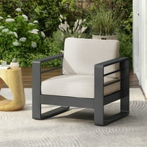 Christopher Knight Home Modern Outdoor Club Chair with Beige Cushions, Aluminum Frame, Black Brushed Finish
