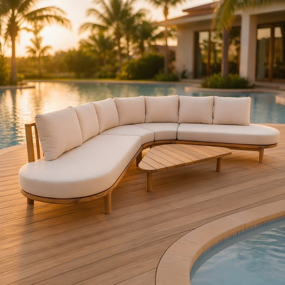 Christopher Knight Home Modern Outdoor Conversation Set with Table and Cushions, Beige+Light Teak