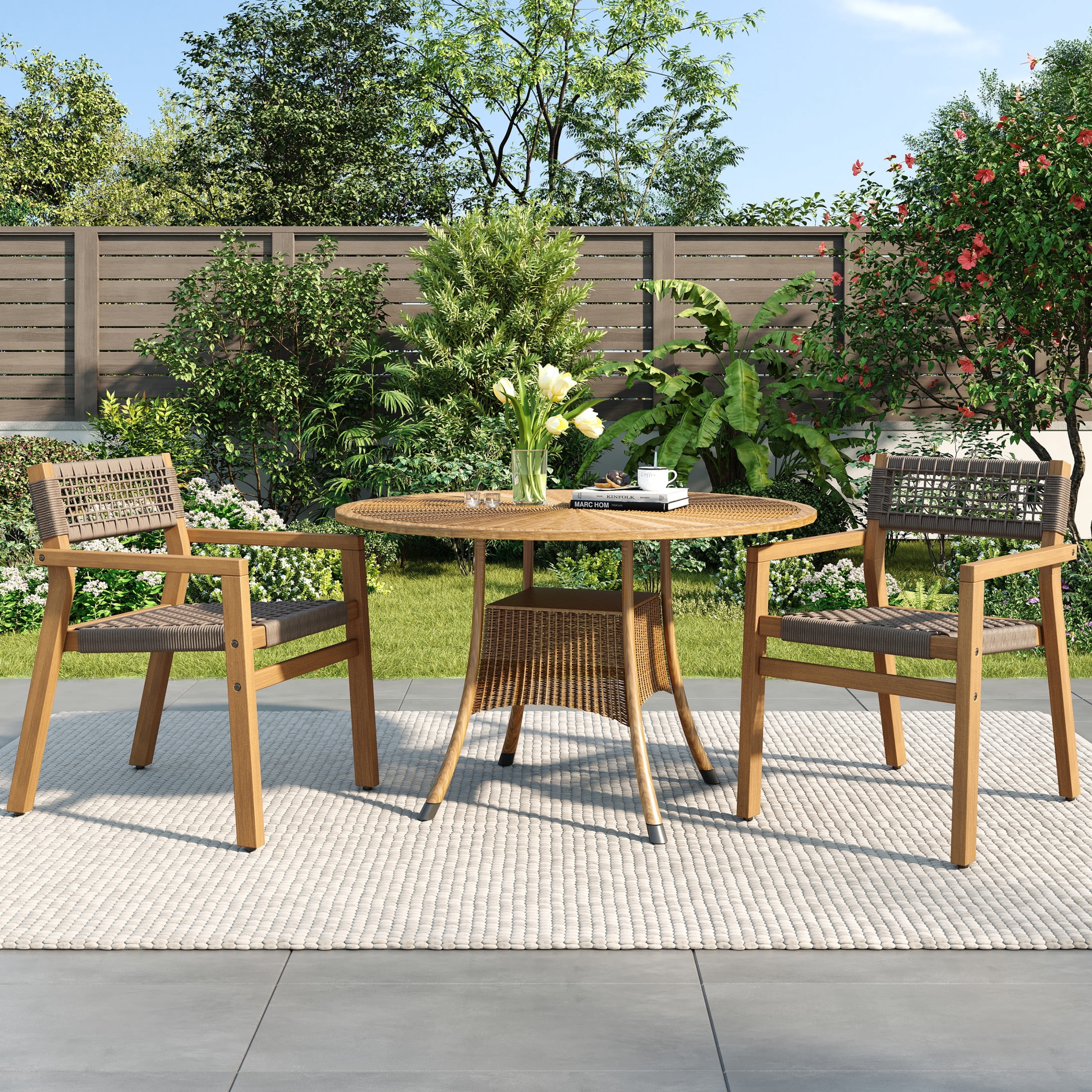 Christopher Knight Home Modern Outdoor Dining Chairs, Solid Wood Frame, Rope-Woven Backrest, Grey, Set of 2