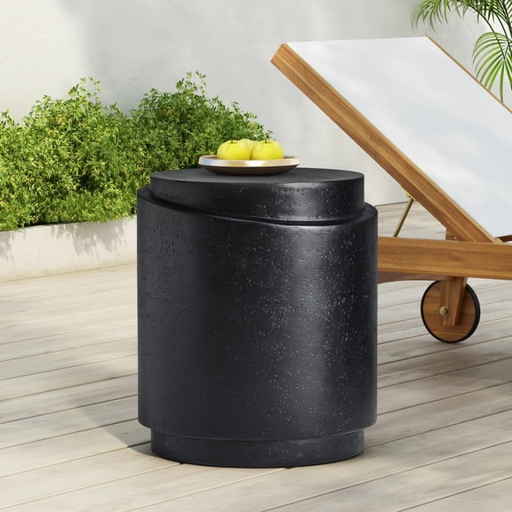 Christopher Knight Home Modern Outdoor MGO Side Table, Lightweight Concrete Plant Stand, Black