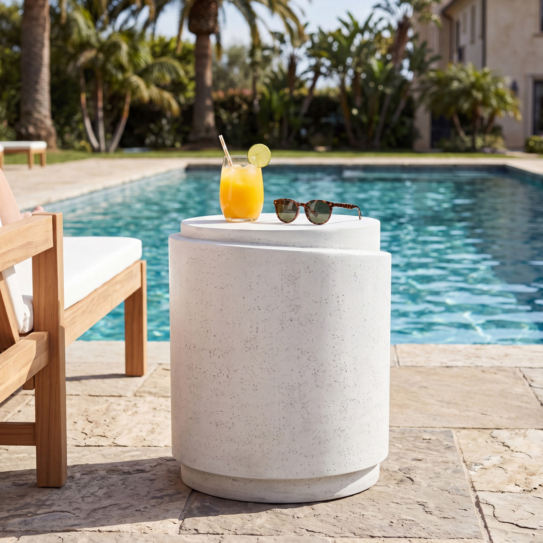 Christopher Knight Home Modern Outdoor MGO Side Table, Lightweight Concrete Plant Stand, White