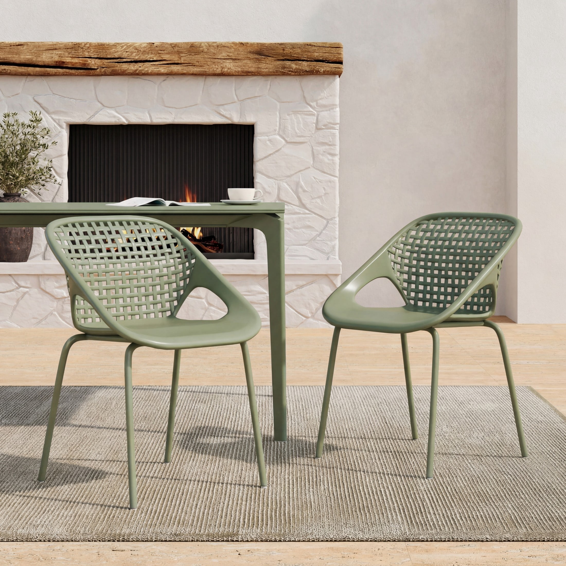 Christopher Knight Home Modern Outdoor Patio Dining Chairs Set of 2, Plastic Iron Frame, Sage Green