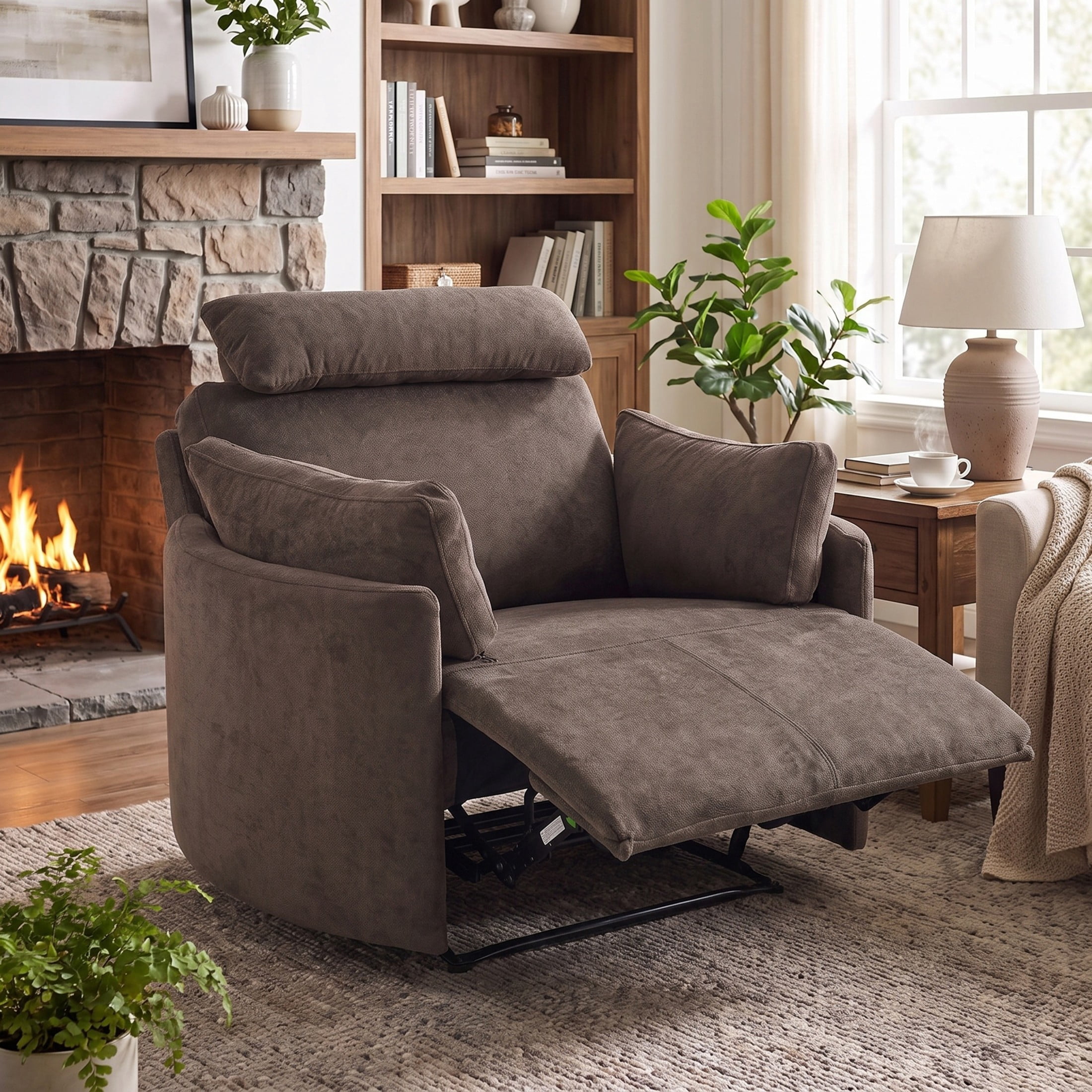 Christopher Knight Home Modern Oversized Manual Recliner Chair with Adjustable Headrest and Pillows, Brown