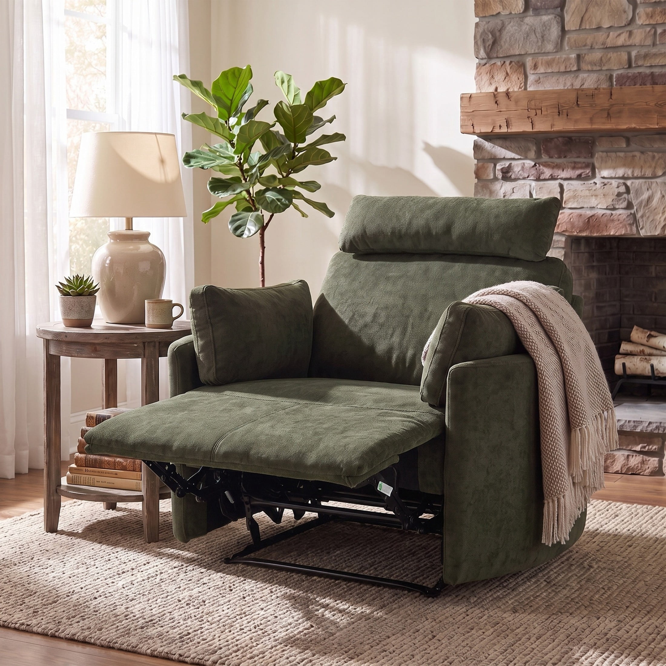 Christopher Knight Home Modern Oversized Manual Recliner Chair with Adjustable Headrest and Pillows, Dark Green