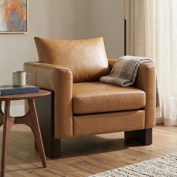 Christopher Knight Home Modern PU Leather Upholstered Accent Armchair with Rubberwood Legs, Brown