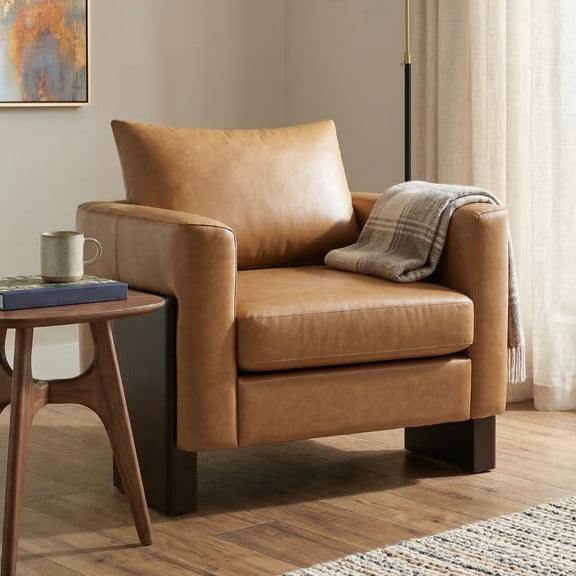 Christopher Knight Home Modern PU Leather Upholstered Accent Armchair with Rubberwood Legs, Brown