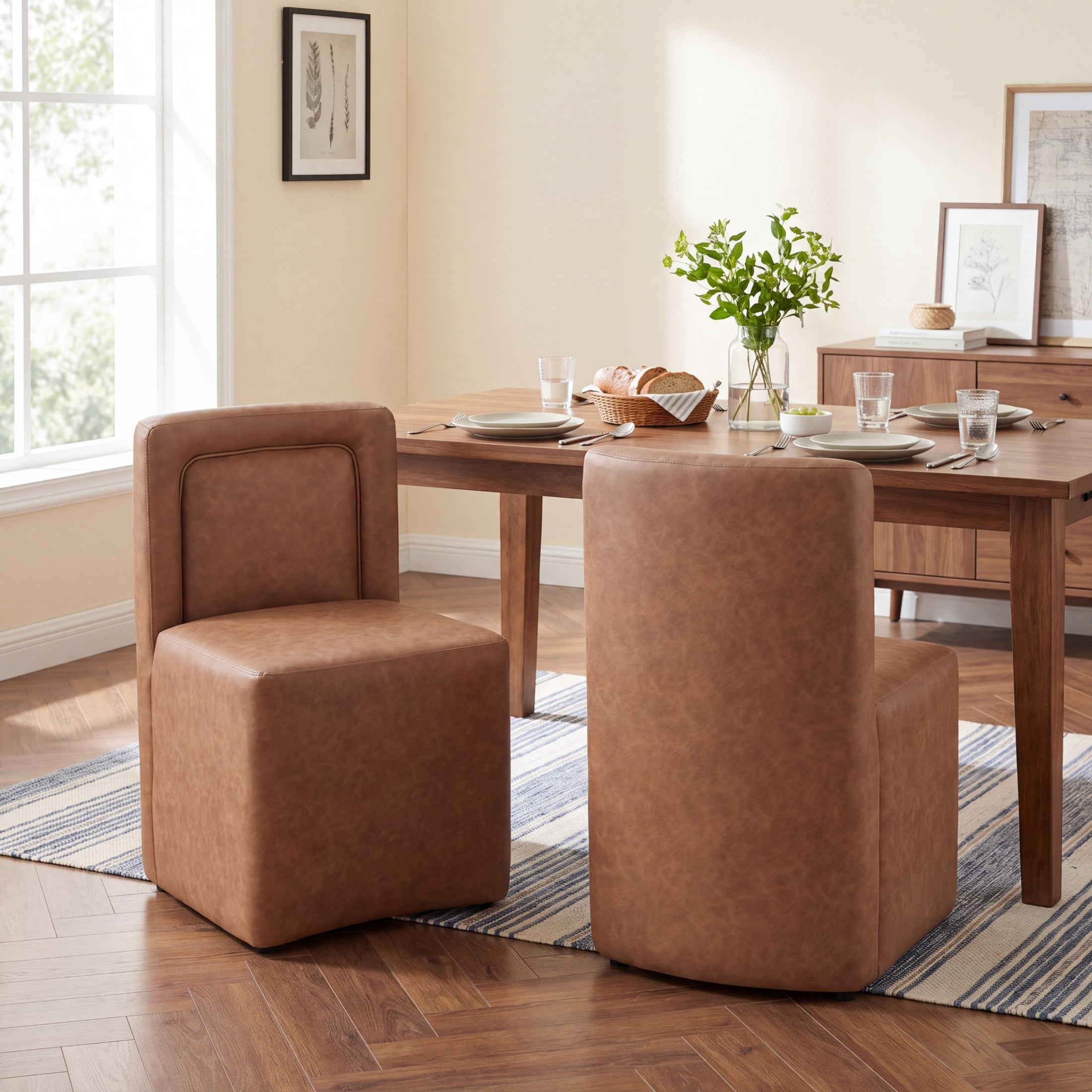 Christopher Knight Home Modern PU Upholstered Armless Dining Chairs, Camel, Set of 2