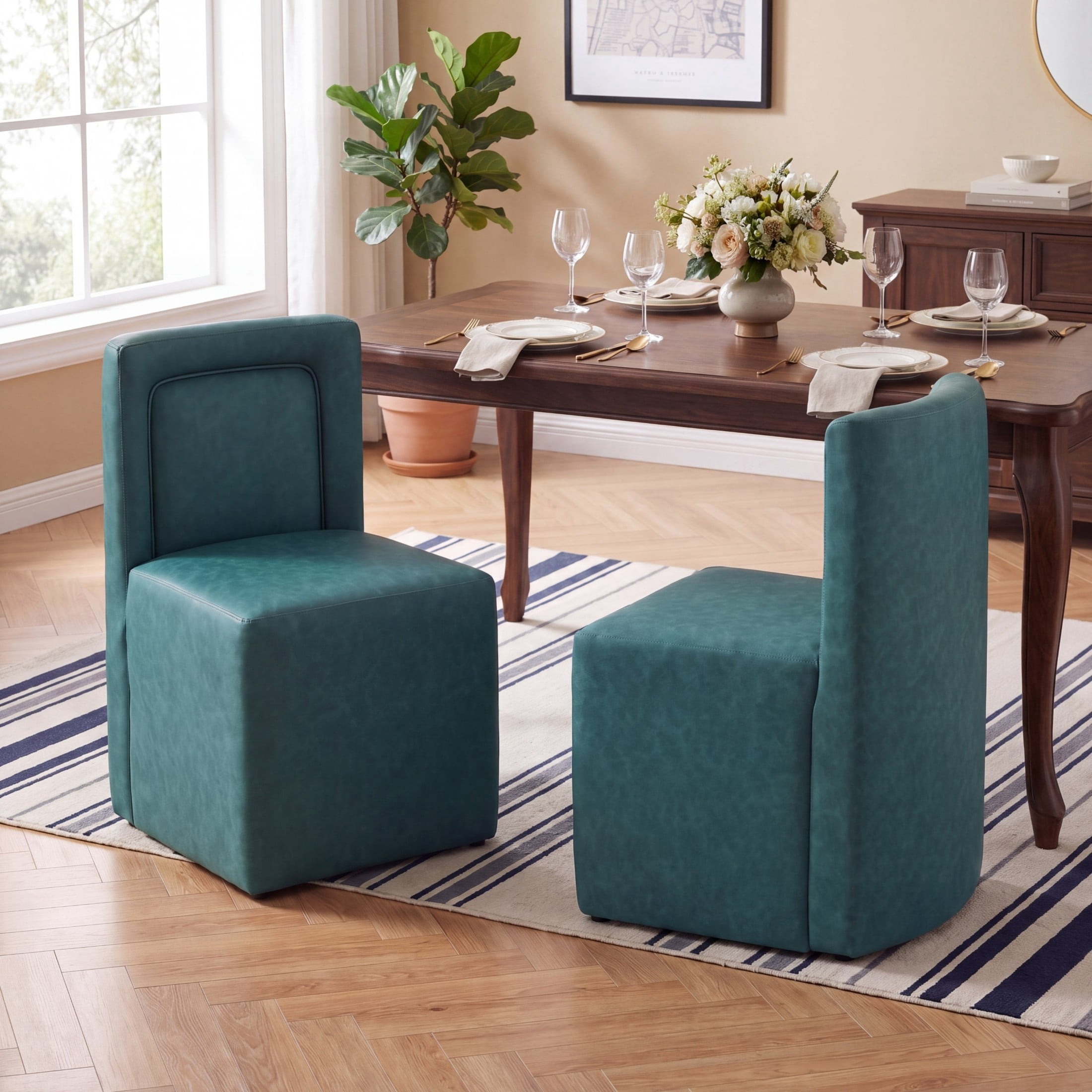 Christopher Knight Home Modern PU Upholstered Armless Dining Chairs, Green, Set of 2