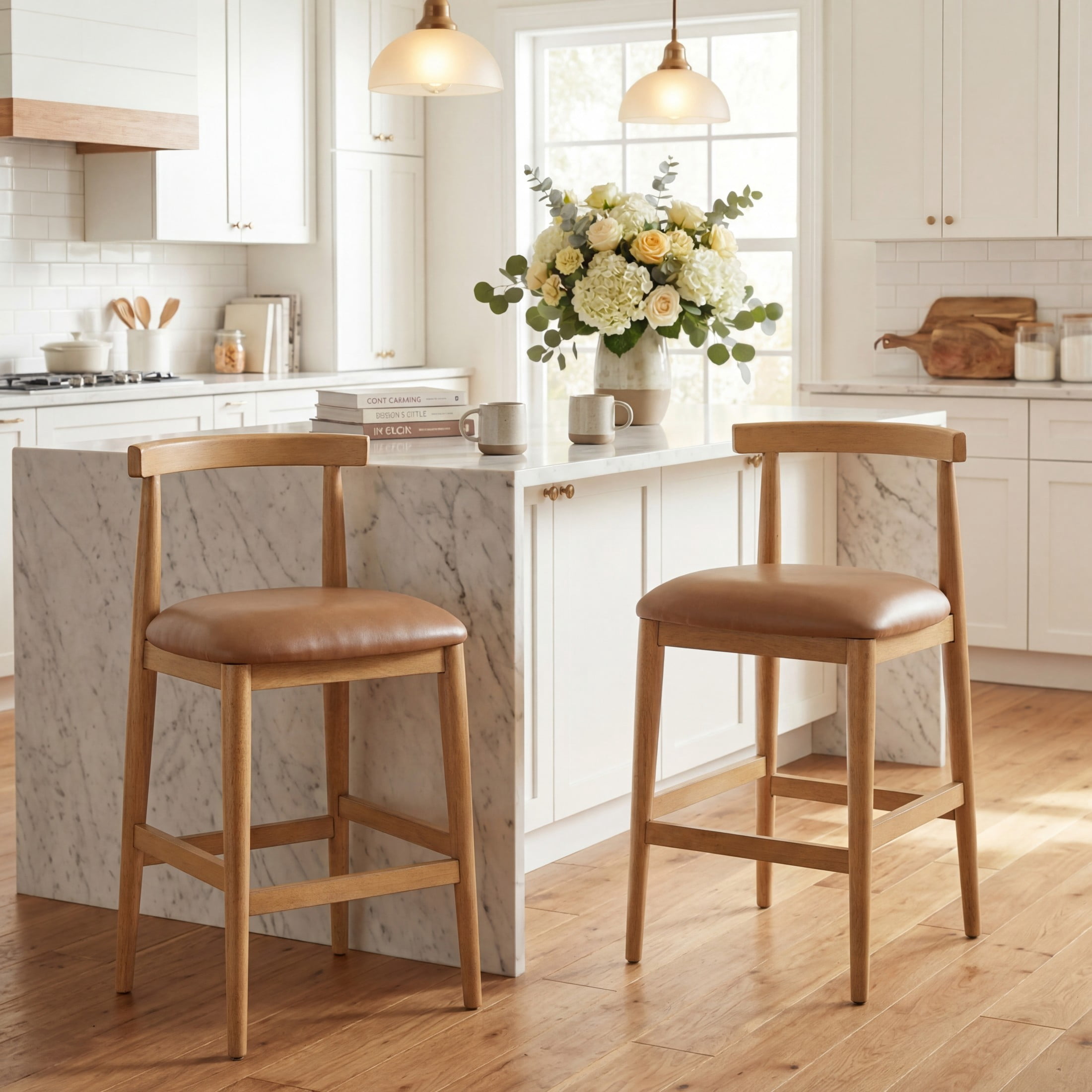 Christopher Knight Home Modern PU Upholstered Counter Height Bar Stools, Natural+Brown, Set of 2