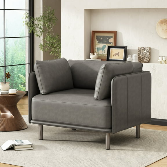 Christopher Knight Home Modern PU Upholstery Lounge Chair, Solid Wood Frame, Metal Legs, Dark Grey