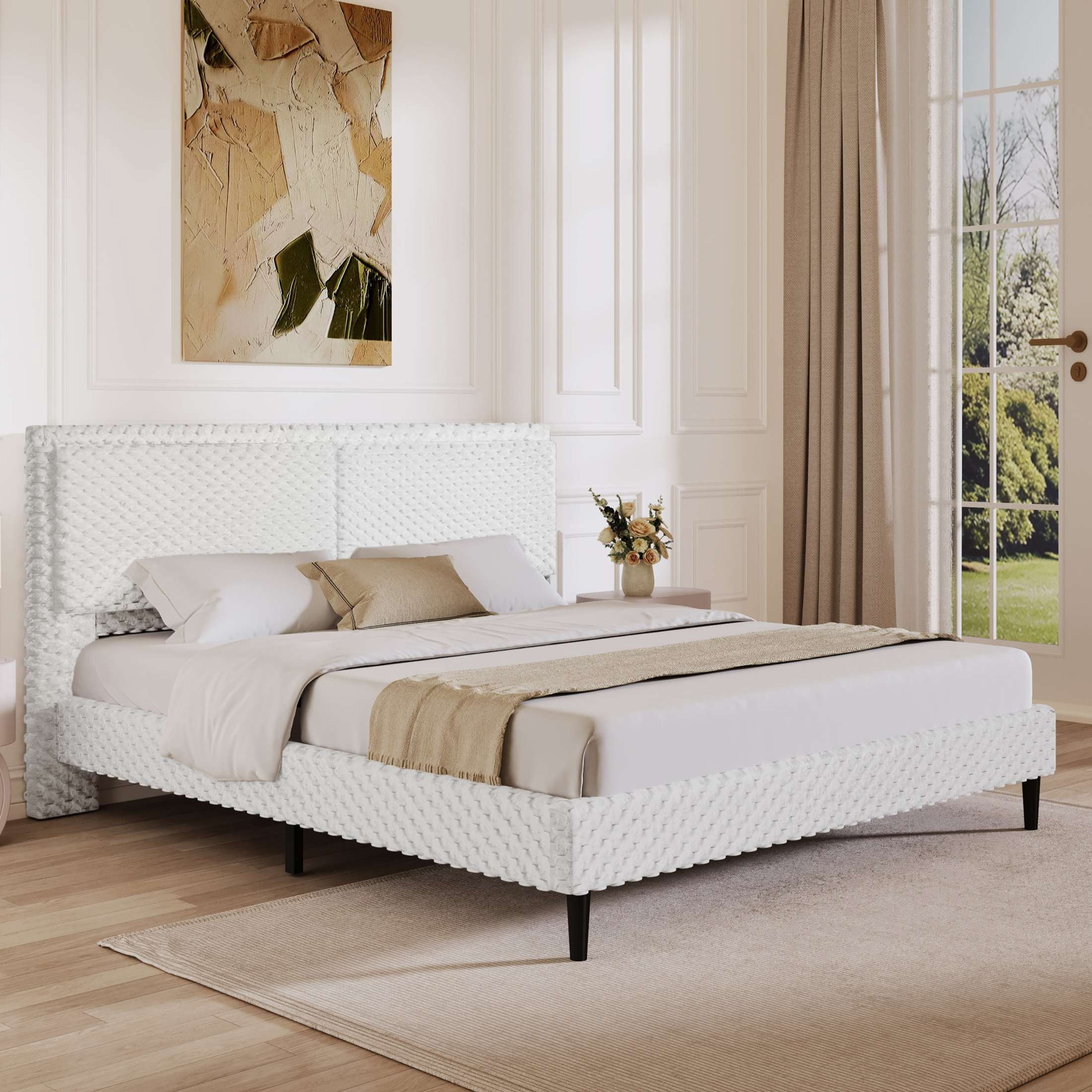 Christopher Knight Home Modern Plush Queen Bed Frame with Soft Padded ...
