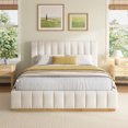 thumbnail image 1 of Christopher Knight Home Modern Queen Bed Frame with Elegant Striped Fabric Upholstered, Beige, 1 of 10