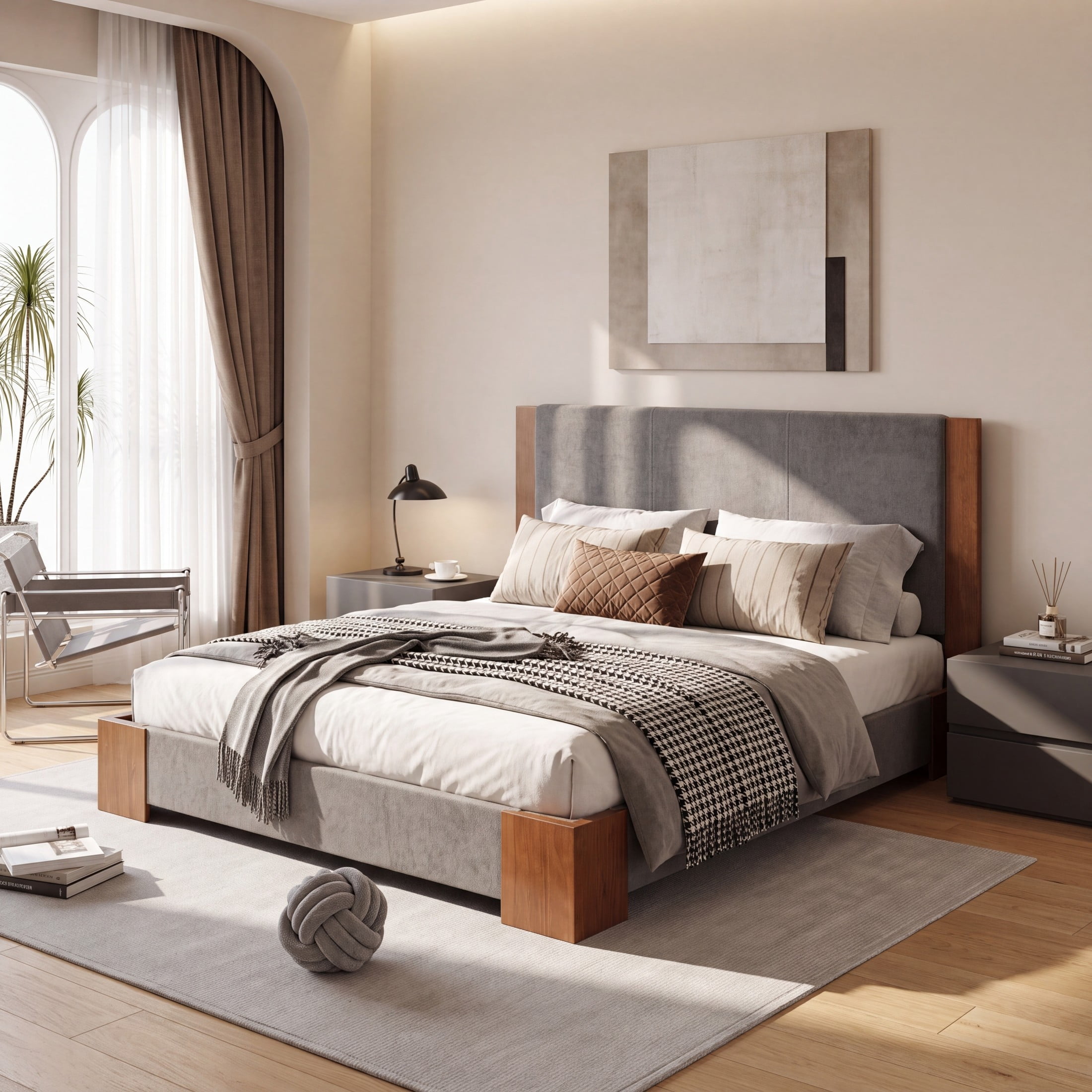 Christopher Knight Home Modern Queen Size Upholstered Platform Bed with Headboard, Gray+Espresso