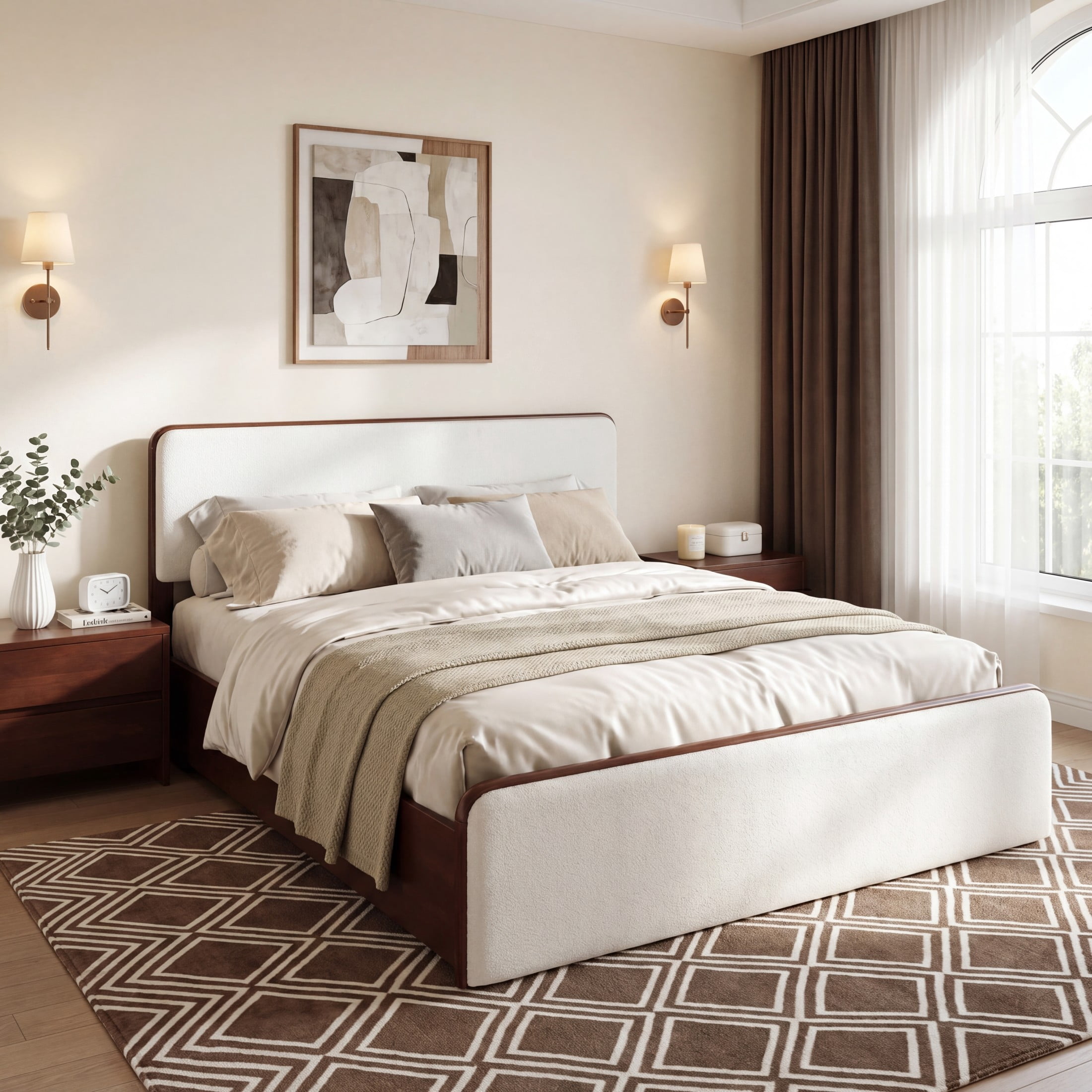 Christopher Knight Home Modern Queen Wood Bed Frame with Upholstered Headboard and Footboard, Walnut