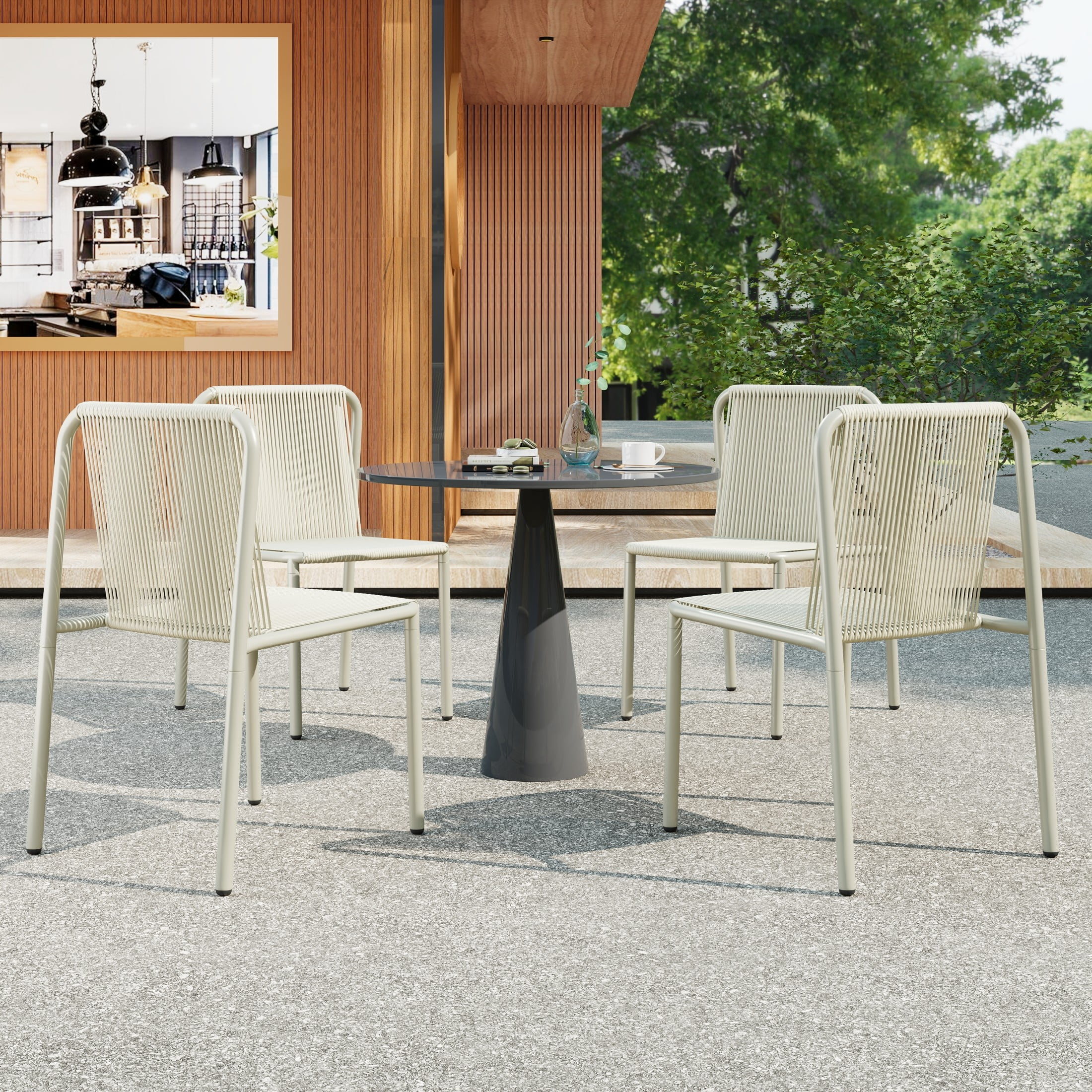 Christopher Knight Home Modern Rattan Patio Dining Chairs, Metal Frame, White, Set of 4