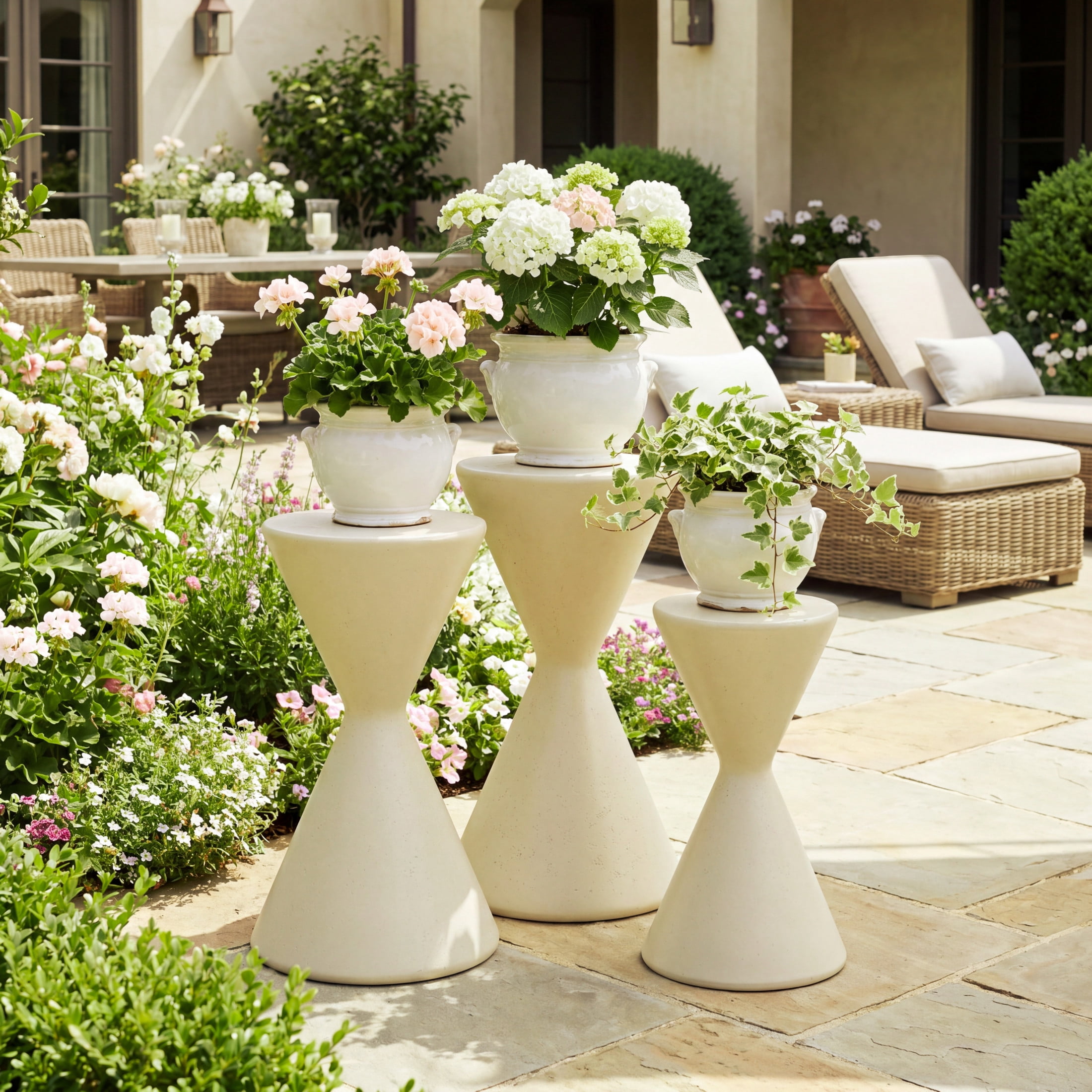 Christopher Knight Home Modern Round Garden Pedestal, Indoor Outdoor MGO Plant Stand, Beige, Set of 3