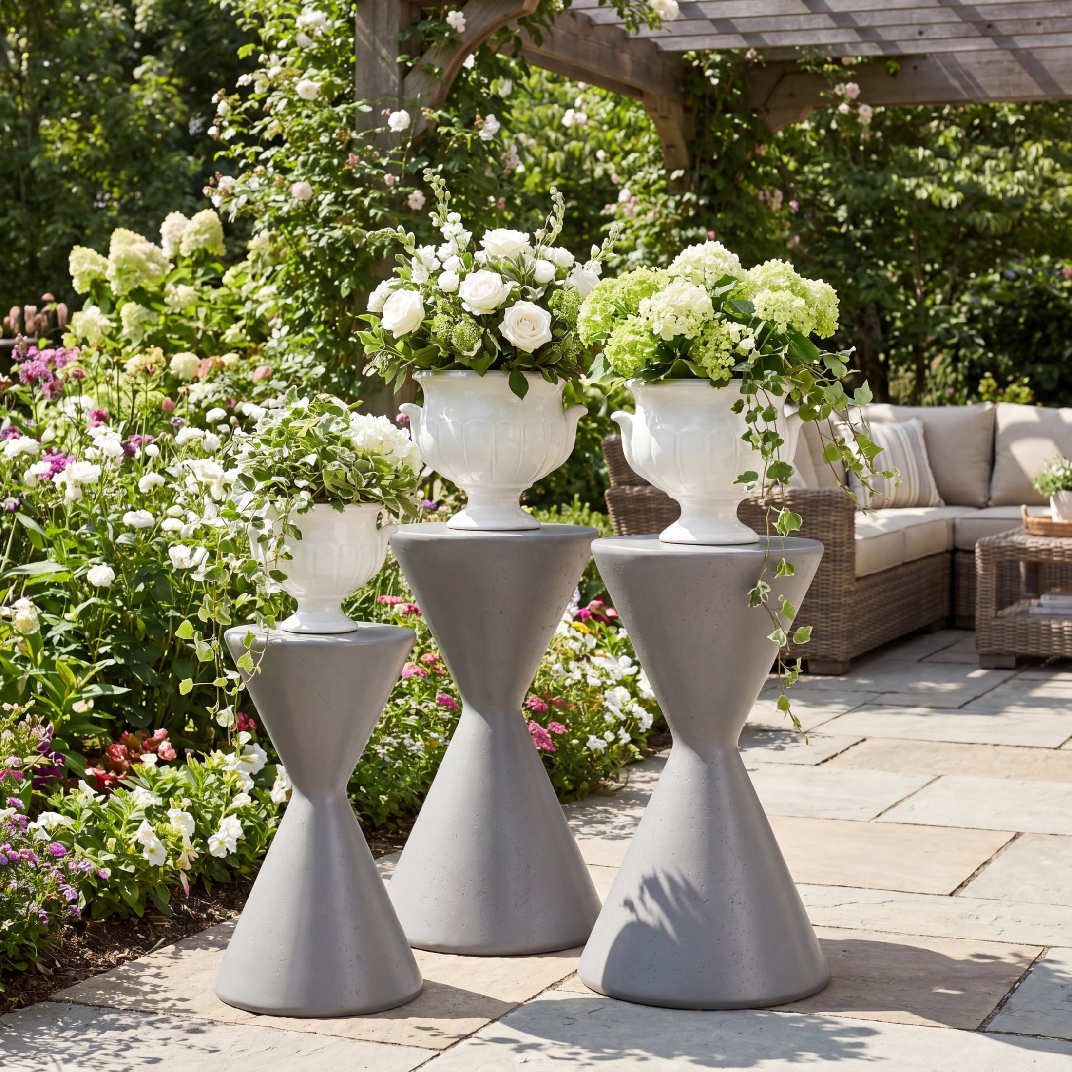 Christopher Knight Home Modern Round Garden Pedestal, Indoor Outdoor MGO Plant Stand, Gray, Set of 3