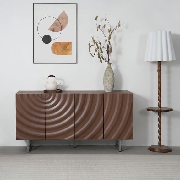 Christopher Knight Home Modern Sculptural 60" Sideboard, Ripple Doors, Adjustable Shelves, Metal Legs, Brown