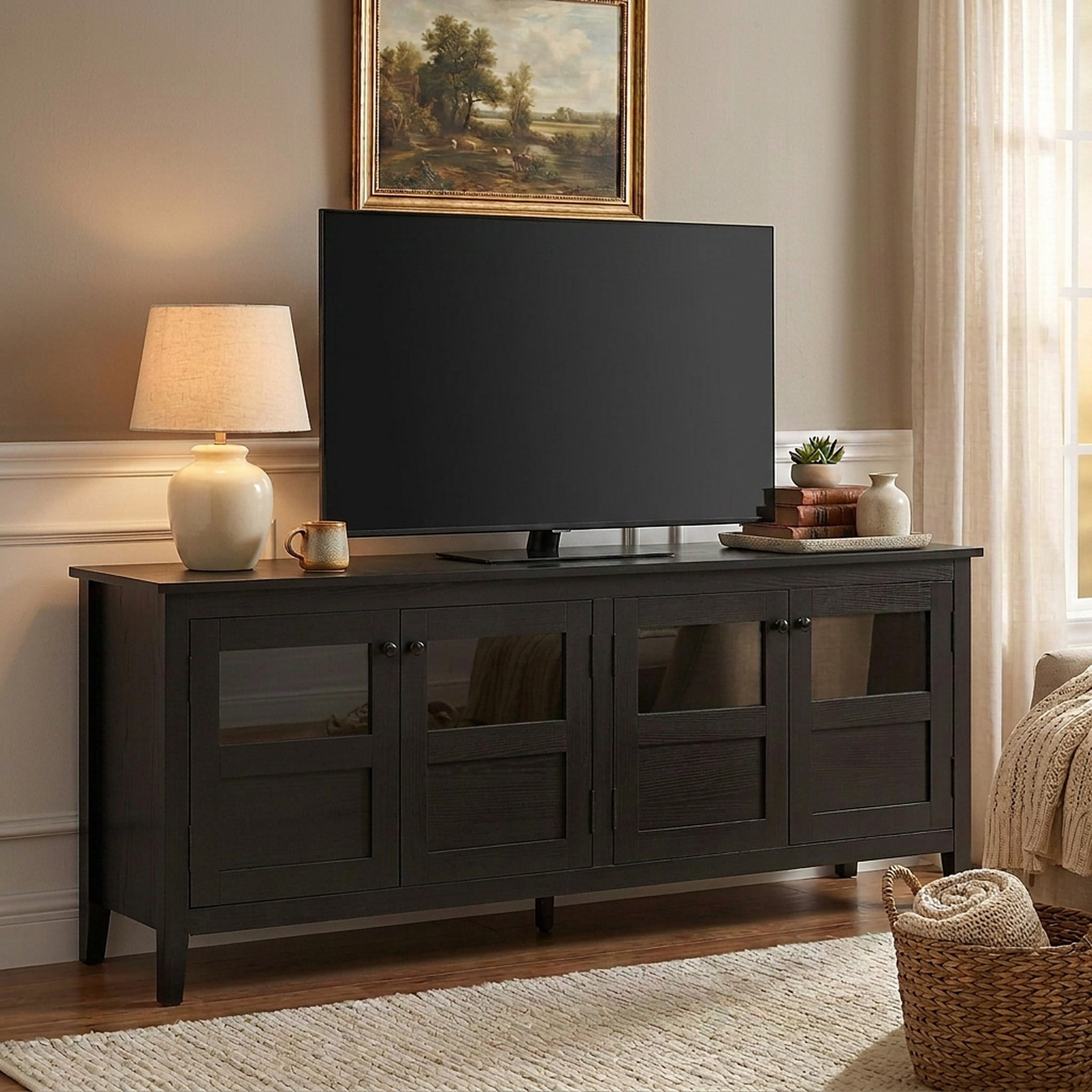 Christopher Knight Home Modern Sideboard Cabinet, Media Console with Acrylic Panel Doors, Matte Black