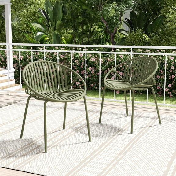 Christopher Knight Home Modern Stackable Patio Dining Chairs, Metal Legs and Plastic Backrest, Green, Set of 2