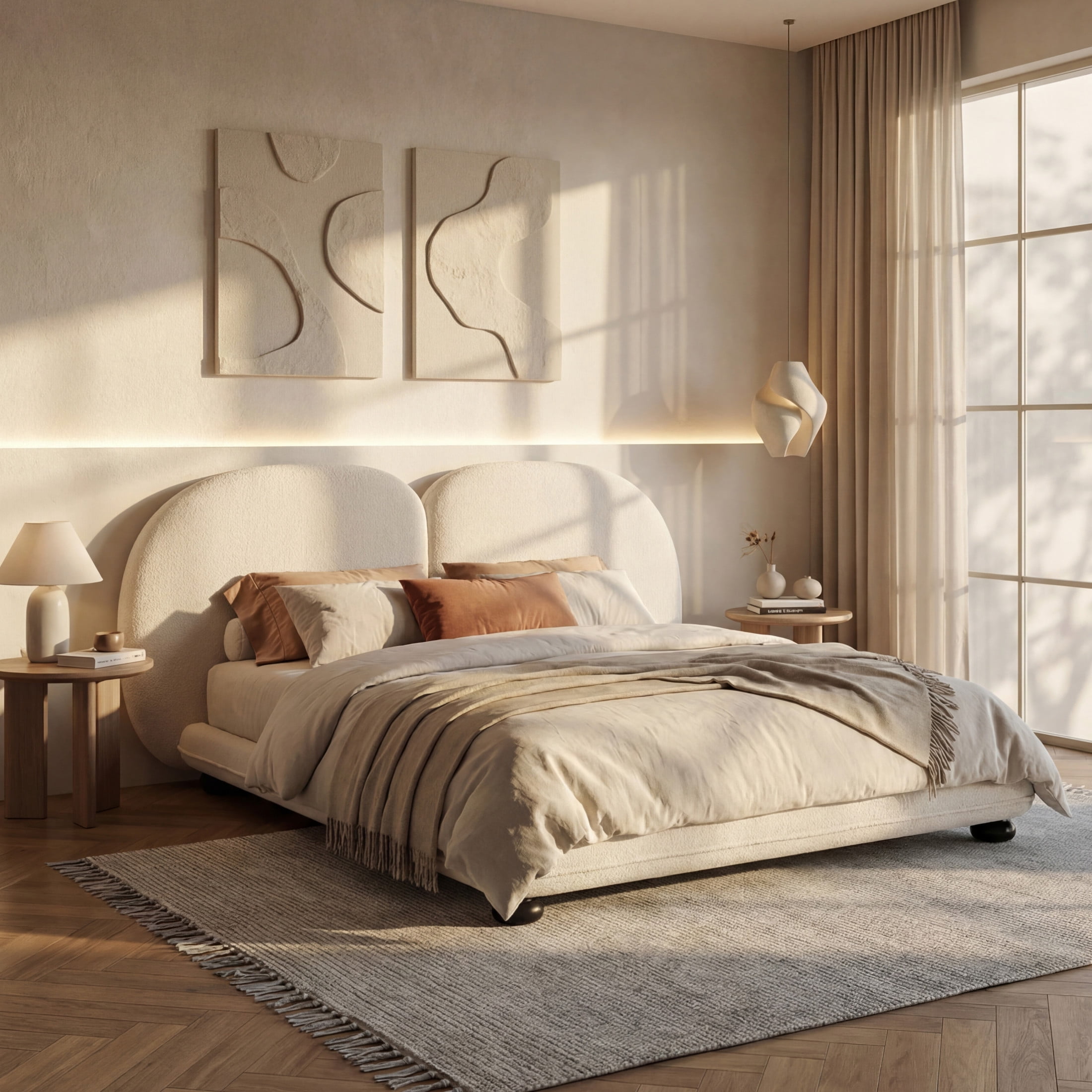 Christopher Knight Home Modern Teddy Fleece Platform Bed Frame with Split Headboard, King, White
