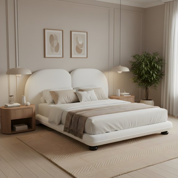 Christopher Knight Home Modern Teddy Fleece Platform Bed Frame with Split Headboard, Queen, White