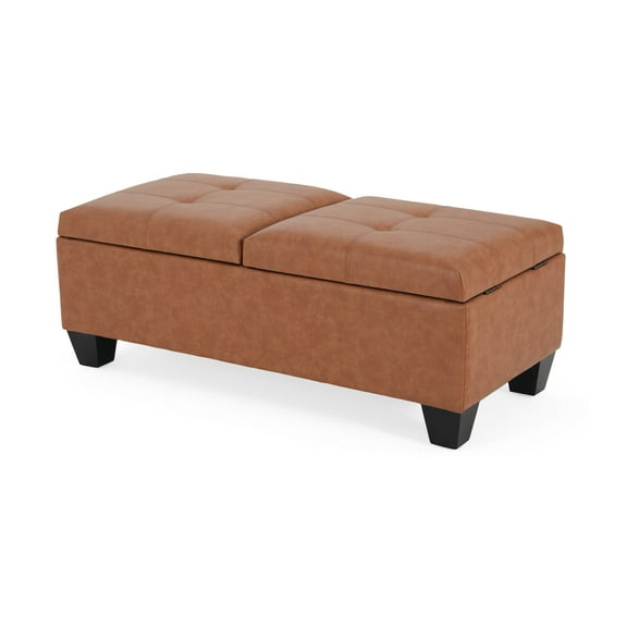 Christopher Knight Home Modern Transitional 46.5" Storage Ottoman, Tufted PU Leather Bench,  Light Brown