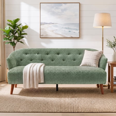 Christopher Knight Home Modern Tufted 3-Seater Sofa, Plush Upholstered Couch with Wood Legs, Green