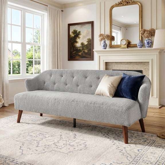 Christopher Knight Home Modern Tufted 3-Seater Sofa, Plush Upholstered Couch with Wood Legs, Light Gray