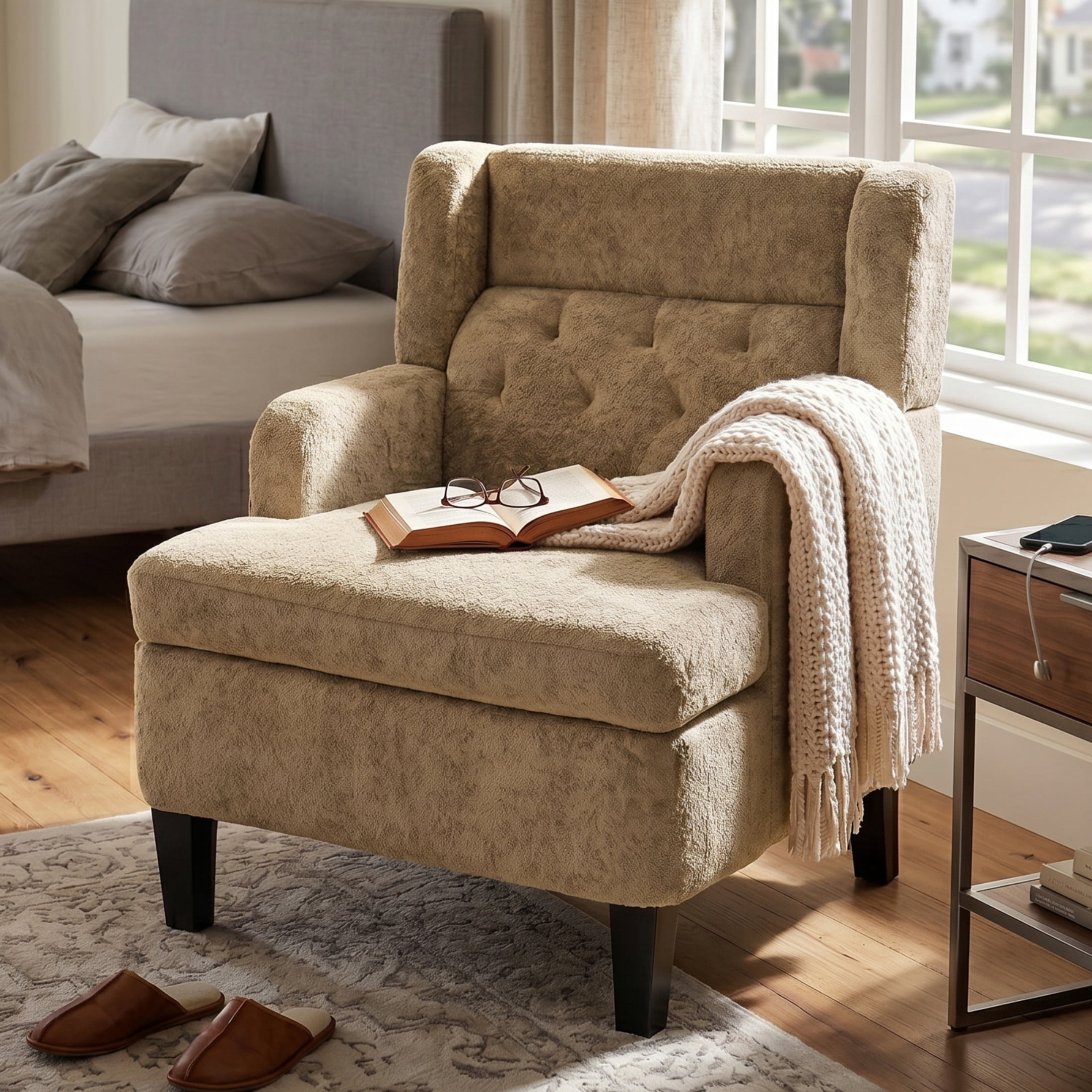 Christopher Knight Home Modern Tufted Accent Chair, Plush Fabric Upholstered with Wood Legs, Brown