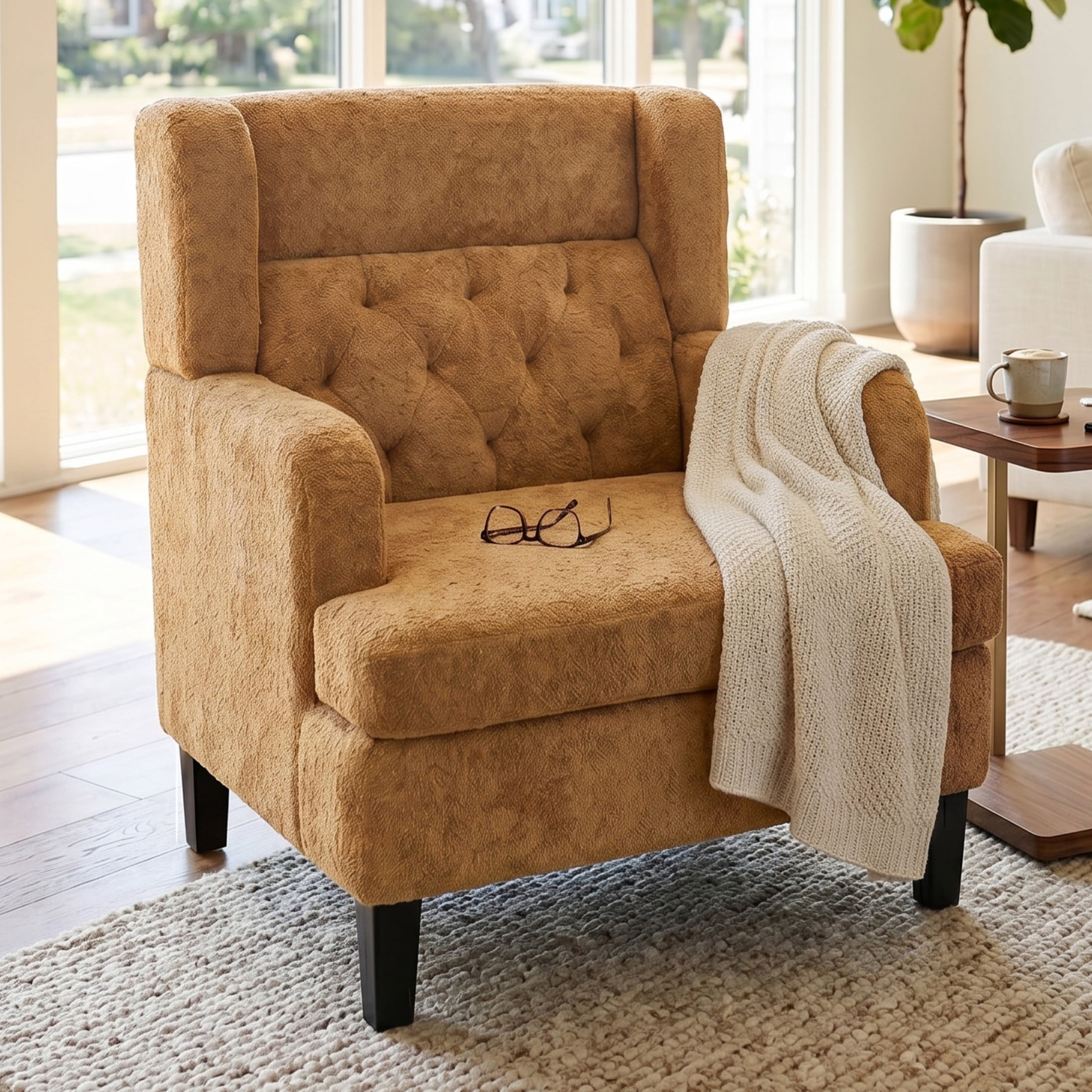Christopher Knight Home Modern Tufted Accent Chair, Plush Fabric Upholstered with Wood Legs, Orange