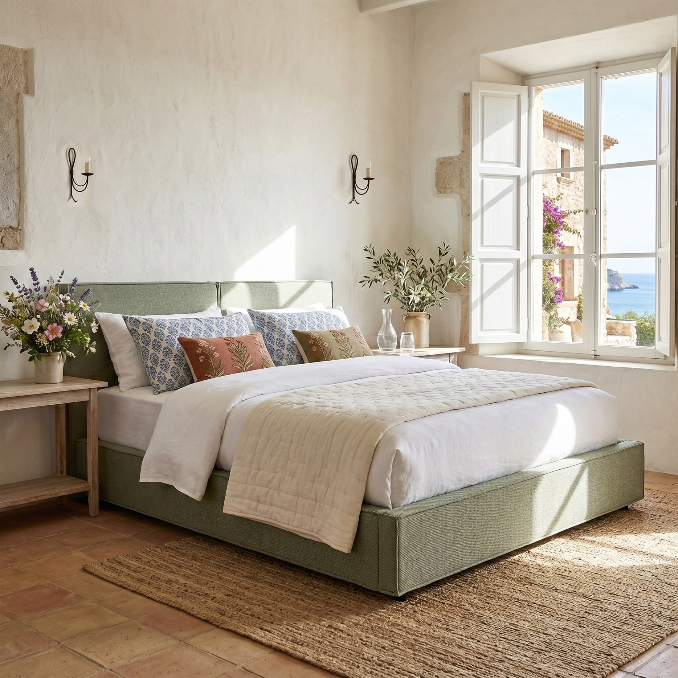 Christopher Knight Home Modern Tufted Queen Upholstered Platform Bed, Biscuit Stitching Headboard, Green