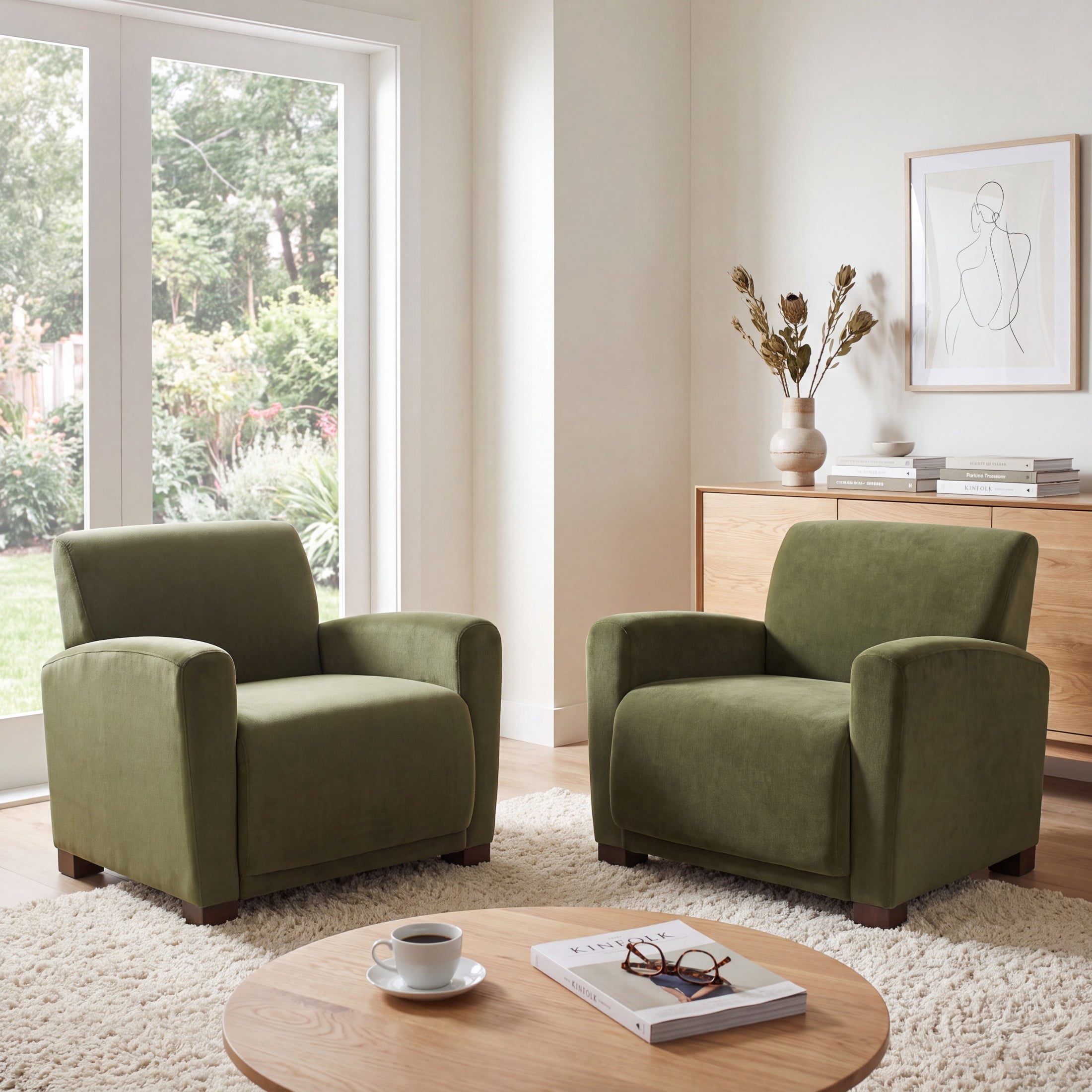Christopher Knight Home Modern Upholstered Accent Arm Chair for Living Room Bedroom, Olive Green, Set of 2