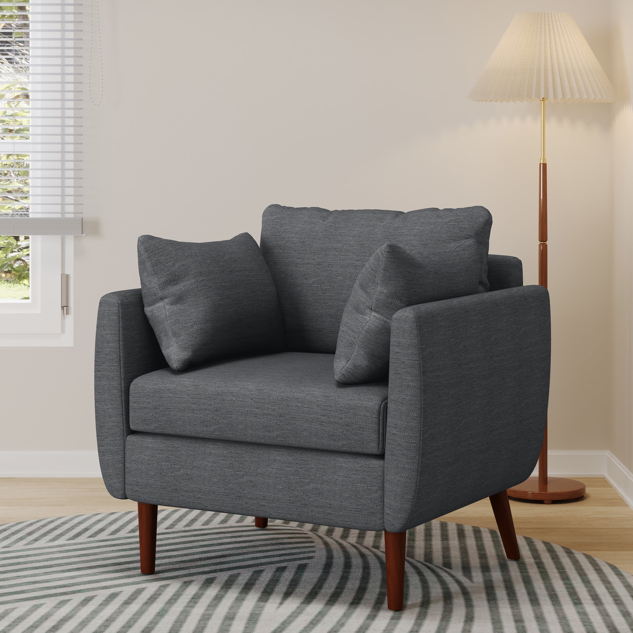 Christopher Knight Home Modern Upholstered Accent Chair with 2 Pillows, Solid Wood Legs, Charcoal