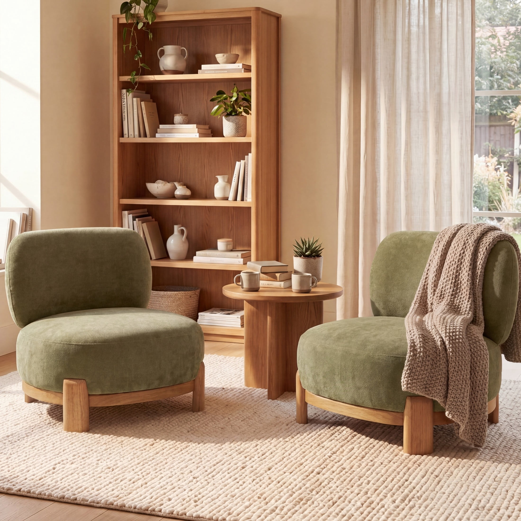 Christopher Knight Home Modern Upholstered Armless Accent Chair with Wood Legs, Wide Seat, Green, Set of 2
