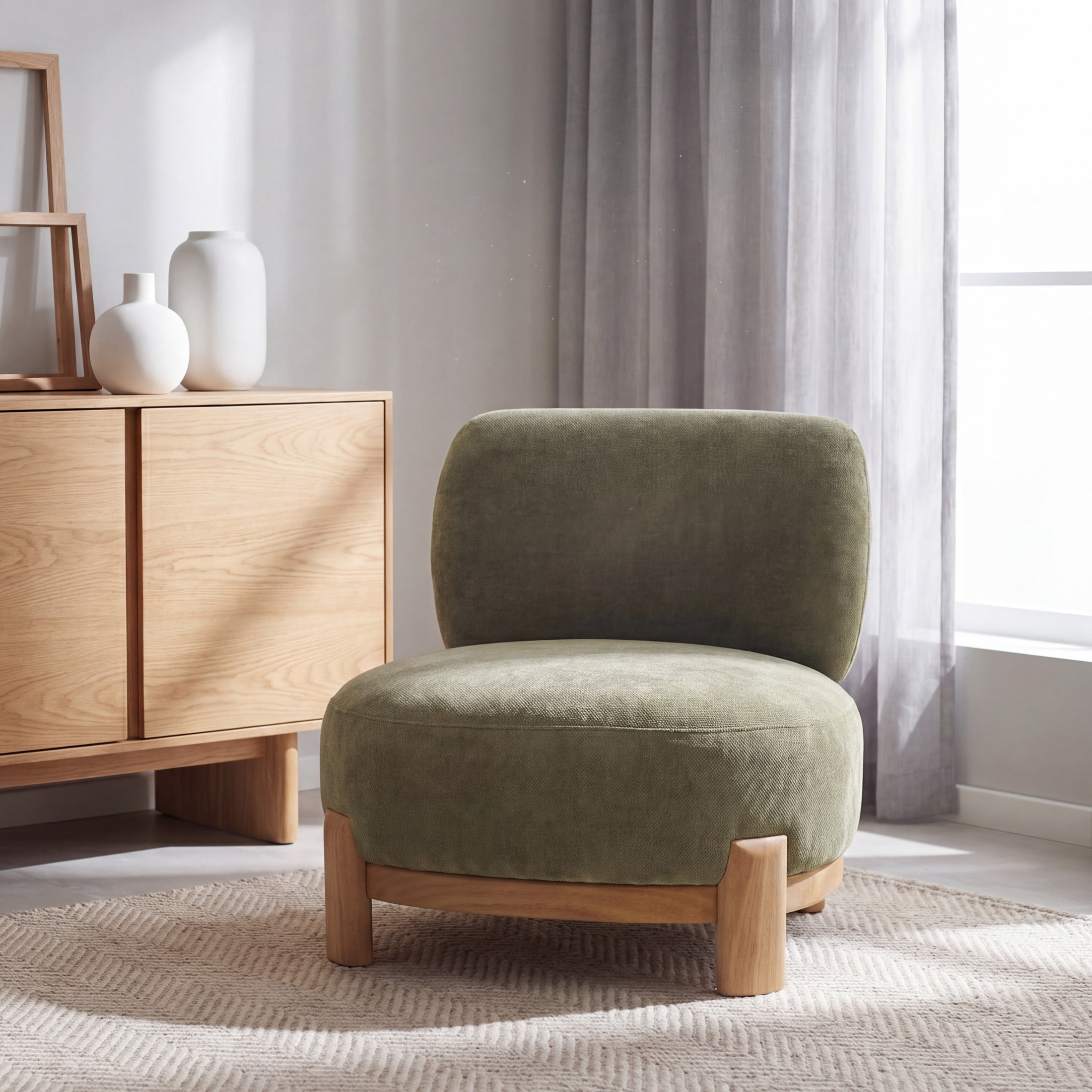 Christopher Knight Home Modern Upholstered Armless Accent Chair with Wood Legs, Wide Seat, Green
